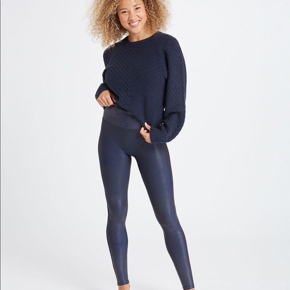 Spanx Faux Leather Leggings Navy Blue 
